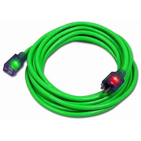 Century Wire & Cable SJTW; Cold Weather Extension Cord, 14 AWG, Outdoor, 14/3, 1 Outlets, Green, PVC, 15 ft 250550